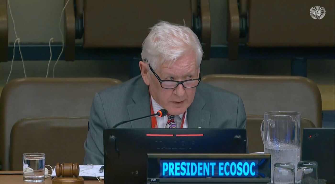 UN ECOSOC President Bob Rae acknowledges the work of communities discriminated on work and descent at HLPF 2025.